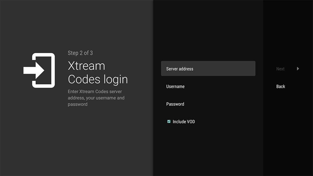 Xtream codes Tivimate enter info