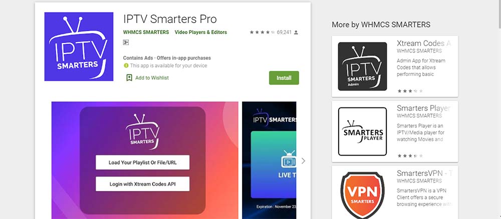 download IPTV Smarters Pro on your Android TV from google play