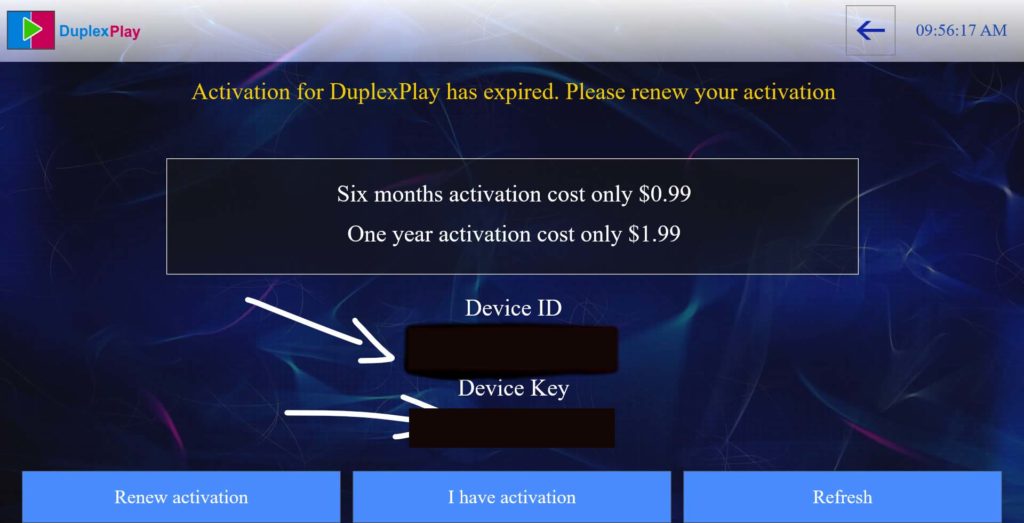 Duplex Play Copy Device Key and Mac address
